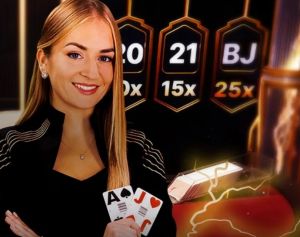 Lightning Blackjack live game from Evolution! Revolutionised extended Blackjack, with random lightning-flash multipliers!